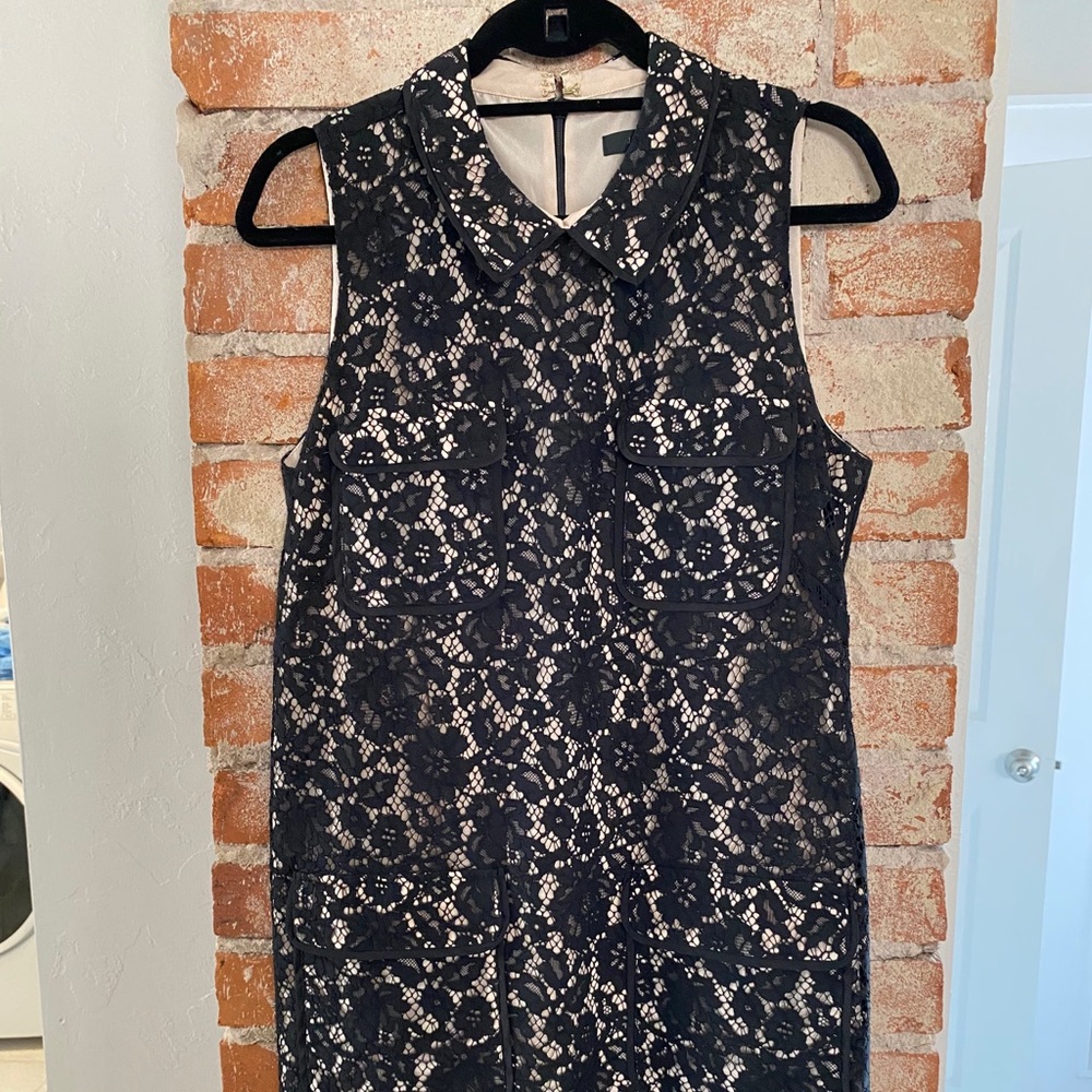 Black collared lace sheath dress